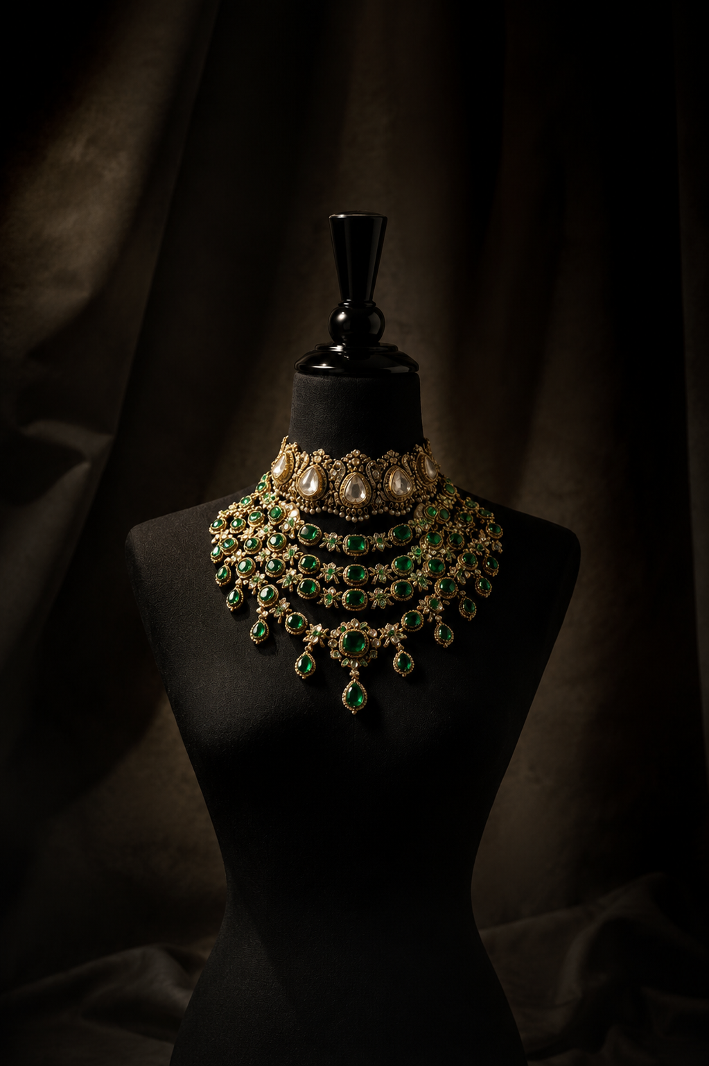 Emerald necklace on bust