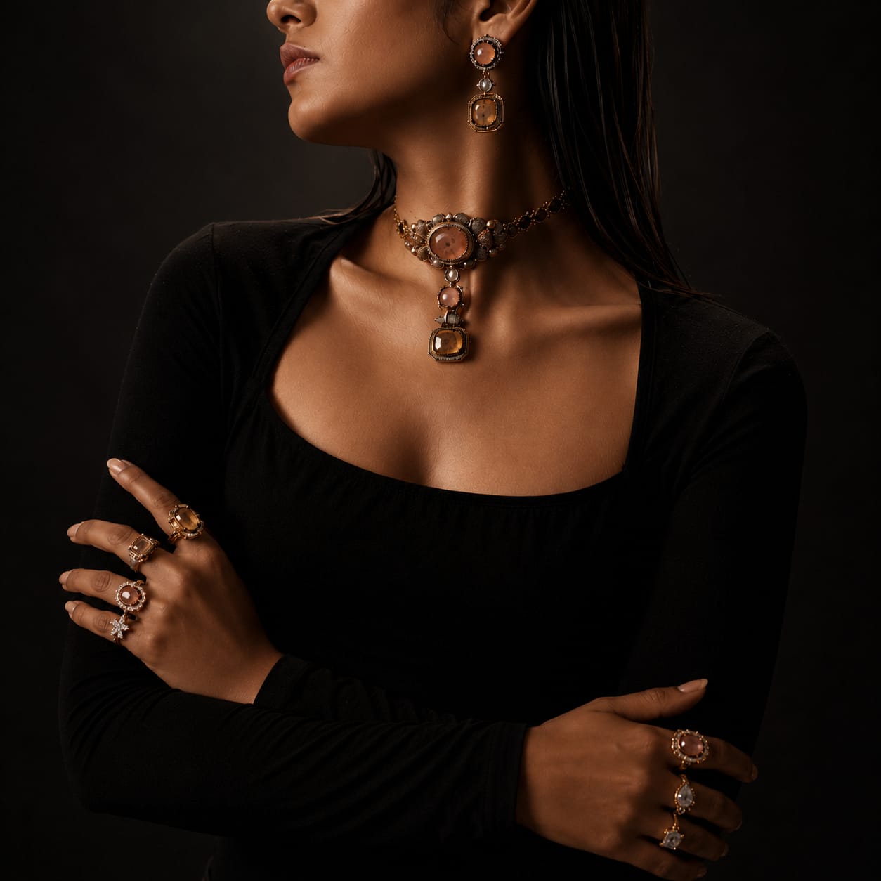 Citrine choker & rings